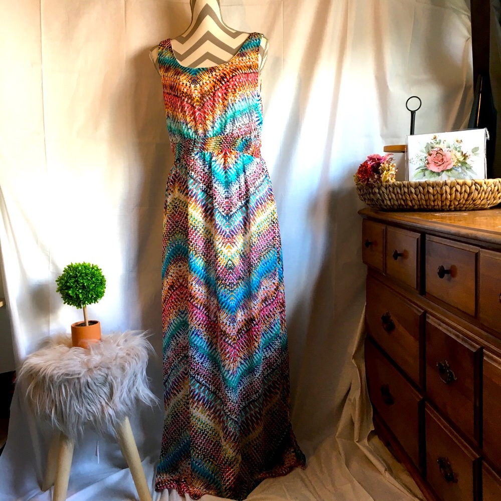 Spense Women's Multi-color long maxi Sleeveless dress Sz L